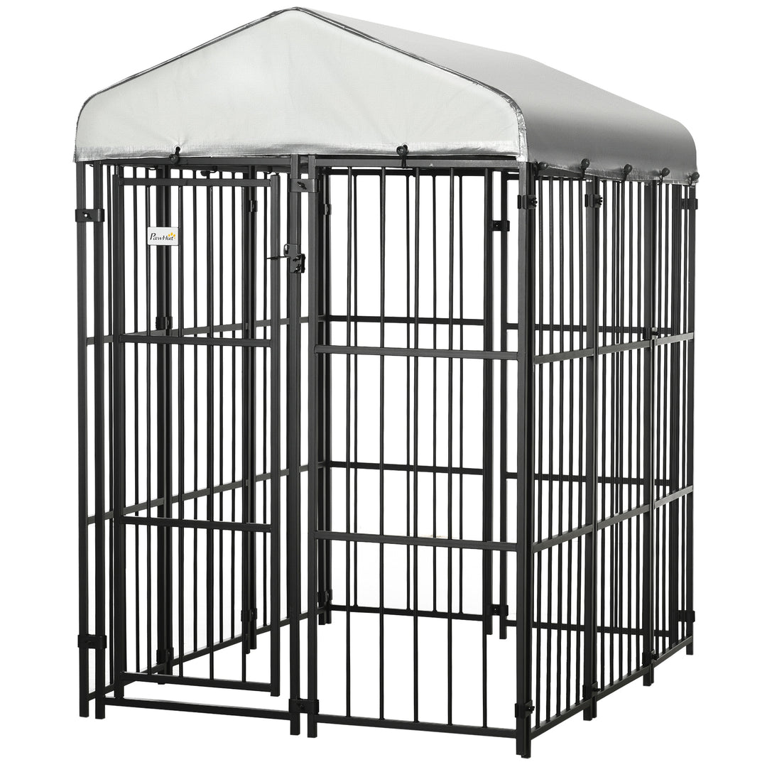 PawHut Galvanised Steel Outdoor House Heavy Duty Dog Kennel, Black