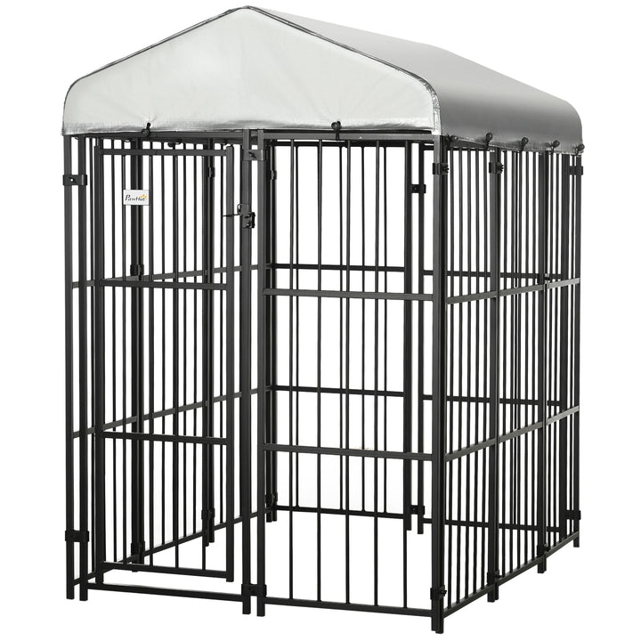 PawHut Galvanised Steel Outdoor House Heavy Duty Dog Kennel, Black