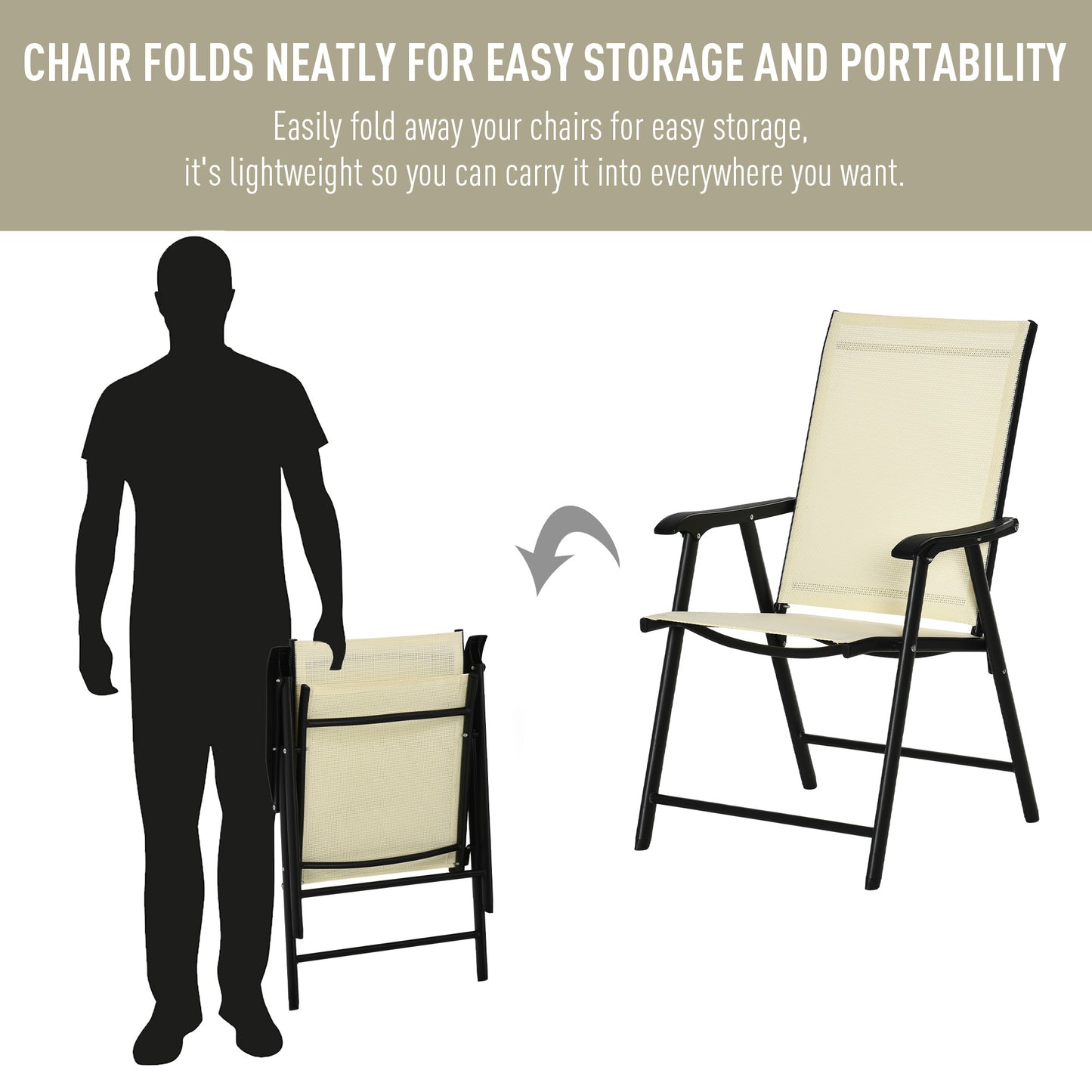 Outsunny Outdoor Dining Chairs Set of 2, Folding Patio Dining Set with Texteline and Steel Frame for Park Convenient Seat