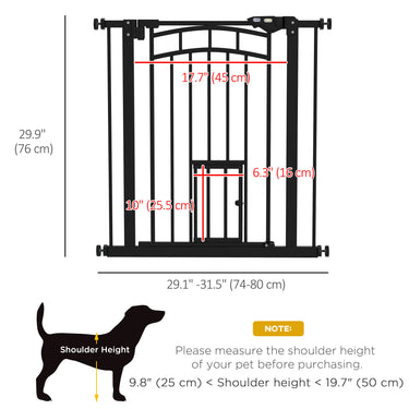PawHut Auto-Close Pet Gate, Stair Gate with Cat Door, Double Locking for Doorways Hallways Stairs, Fits 29"-31.5" Wide, Black