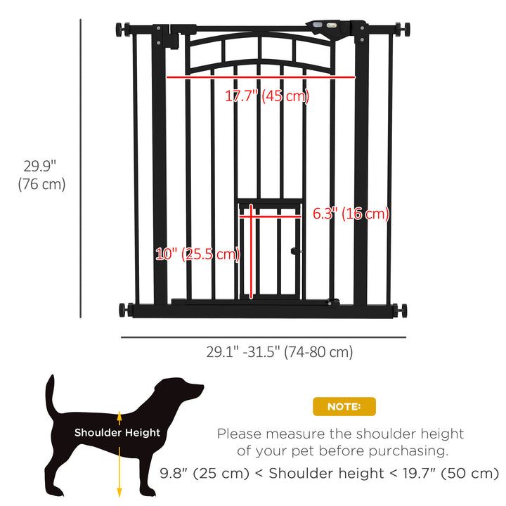 PawHut Auto-Close Pet Gate, Stair Gate with Cat Door, Double Locking for Doorways Hallways Stairs, Fits 29"-31.5" Wide, Black