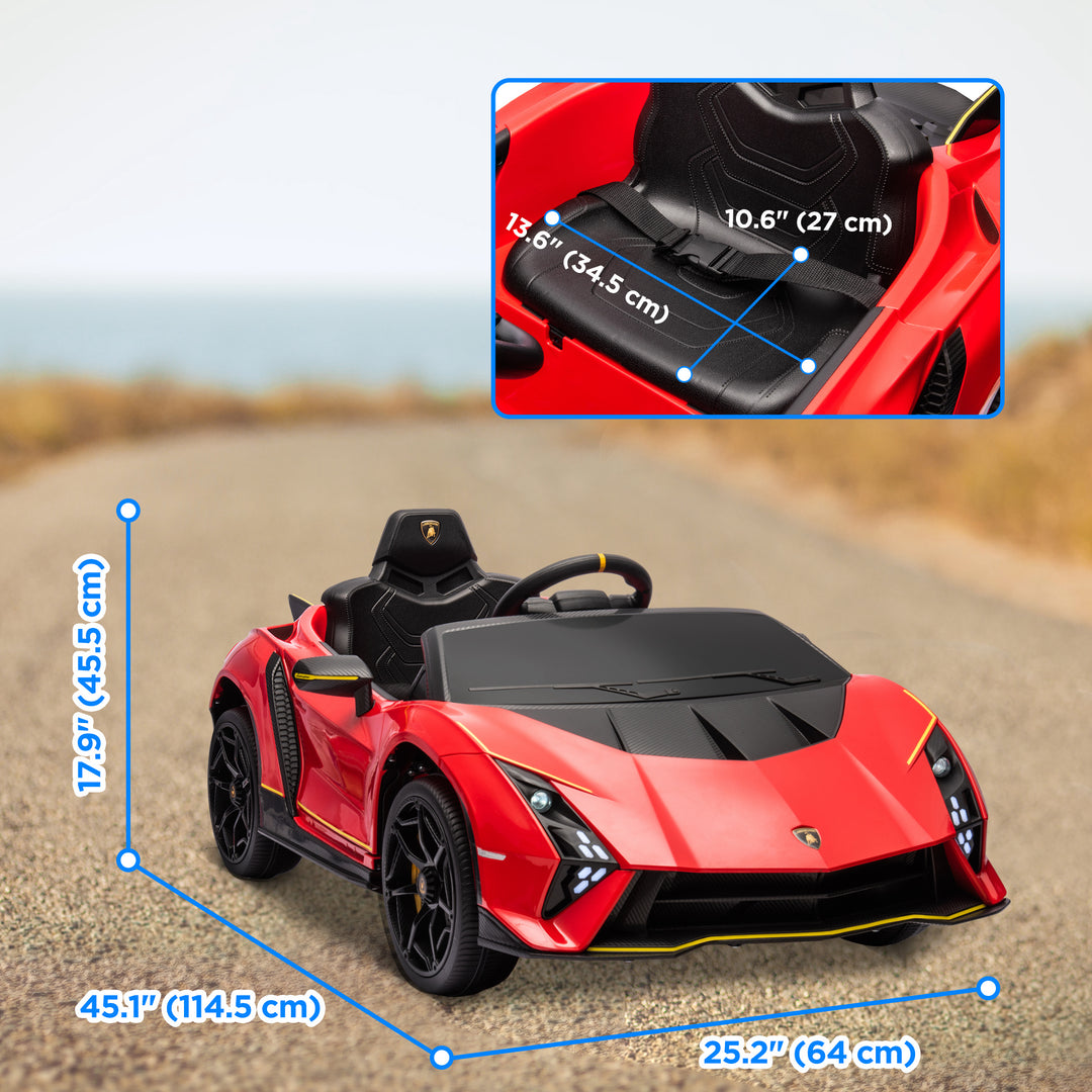 Qaba 12V Lamborghini Autentica Licensed Kids Car with Remote Control, 4 Wheels Spring Suspension, Soft Start, Red