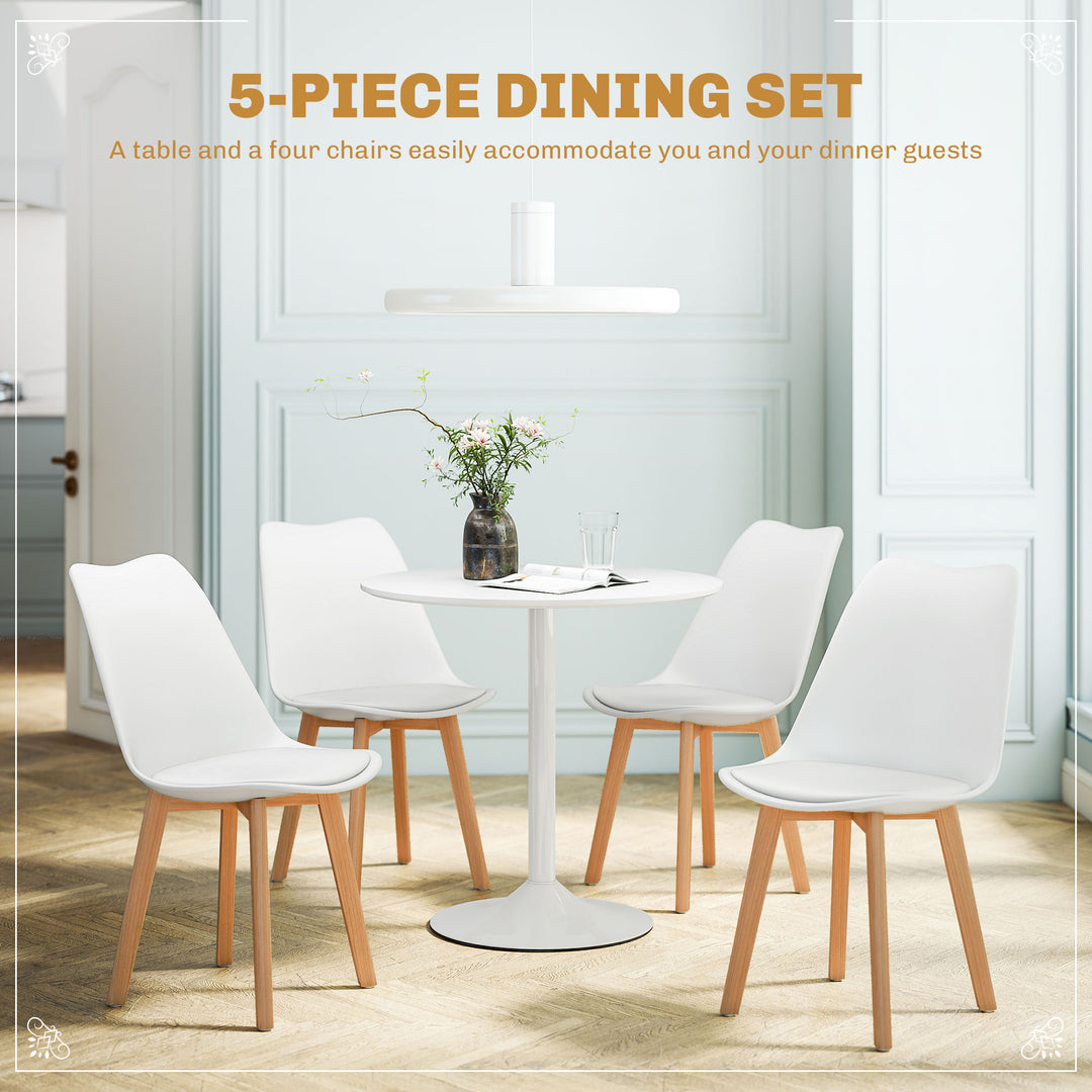 HOMCOM Round Dining Table Set for 4 with Pedestal Base, PU Padded Seats, for Small Space, Apartment, White
