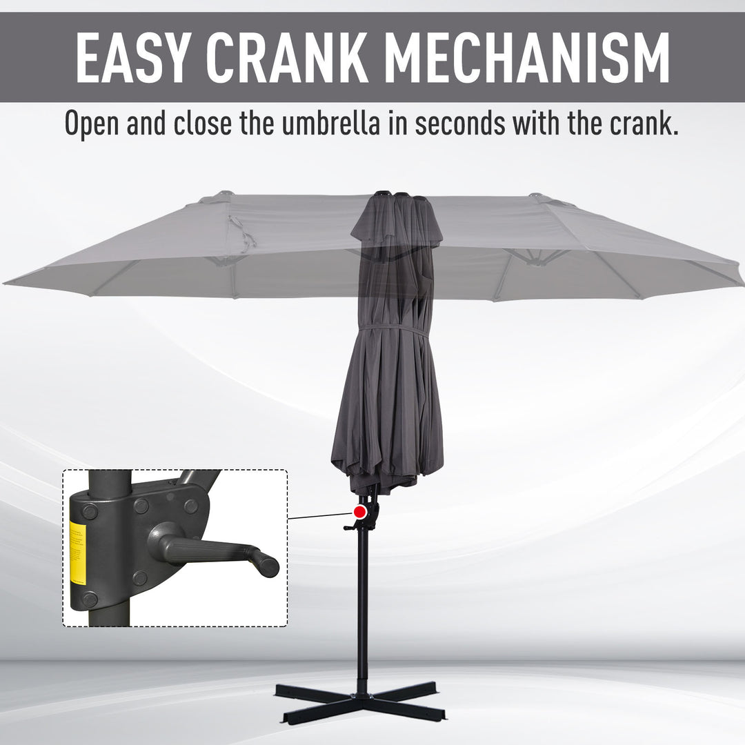 Outsunny Outdoor Patio Umbrella Offset Cantilever Umbrella with Twin Canopy Sunshade Umbrella with Lift Crank Grey