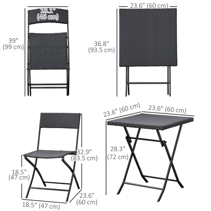 Outsunny 3-Piece Outdoor Folding Rattan Bistro Set, Mixed Brown
