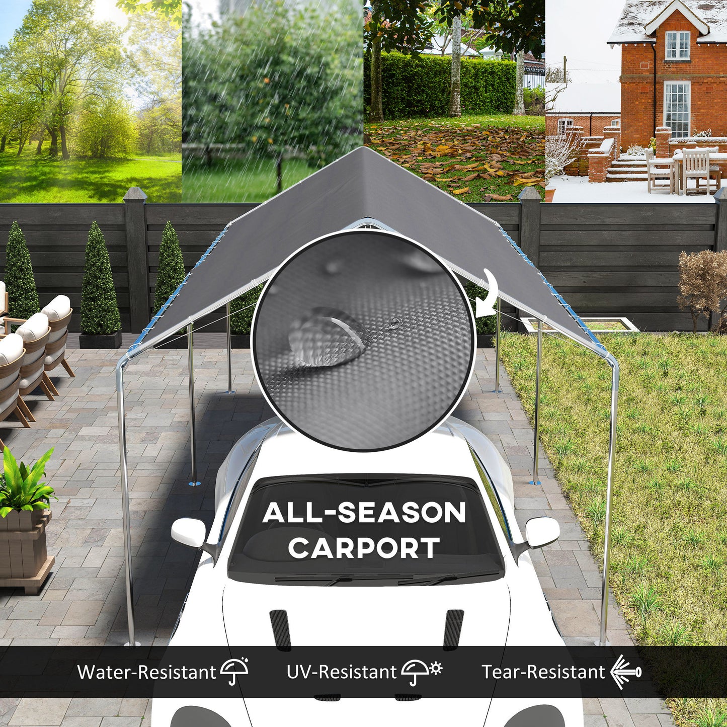 Outsunny 10'x20' Carport Heavy Duty Galvanized Car Canopy with Included Anchor Kit, 3 Reinforced Steel Cables, Grey