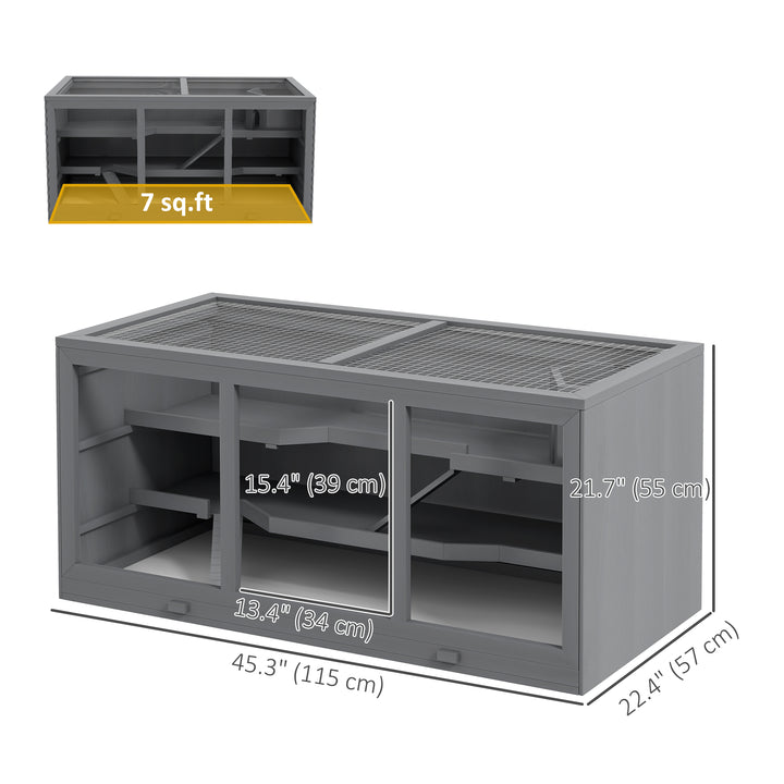 PawHut Wooden Hamster Cage Rat Cage with Slide, Tray, Grey
