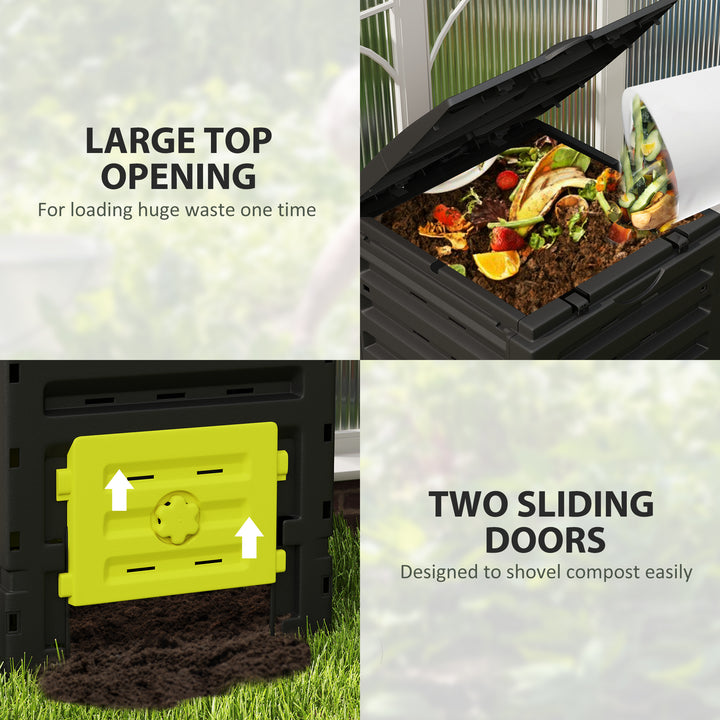 Outsunny Compost Bin, Garden Composter with 80 Vents and 2 Sliding Doors, 120 Gallon (450L), Black