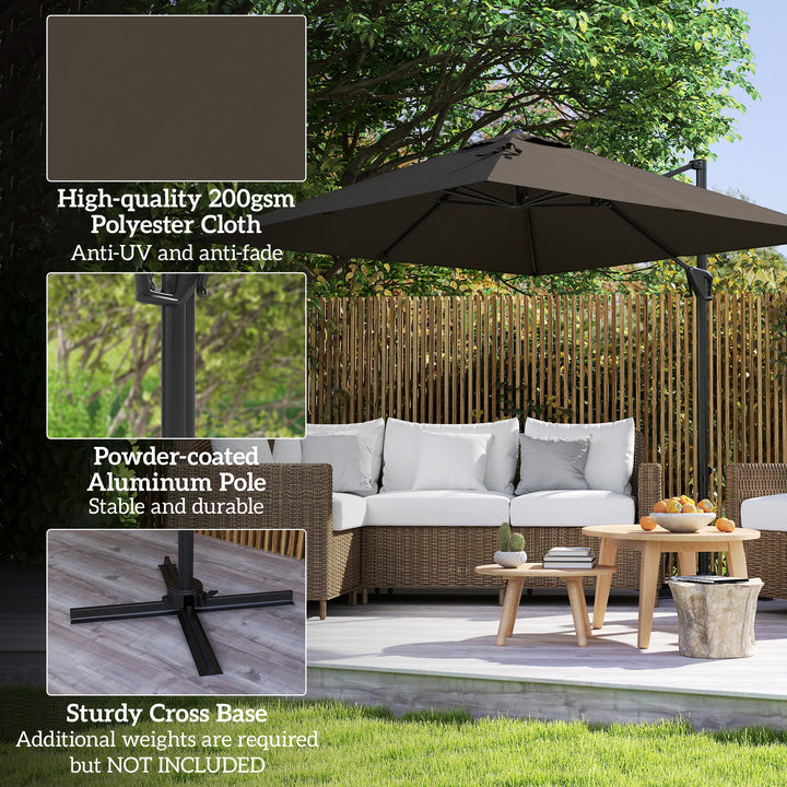 Outsunny 8'x8' Square Patio Hanging Offset Umbrella, Outdoor Cantilever Parasol w/ Cross Base, Cream White