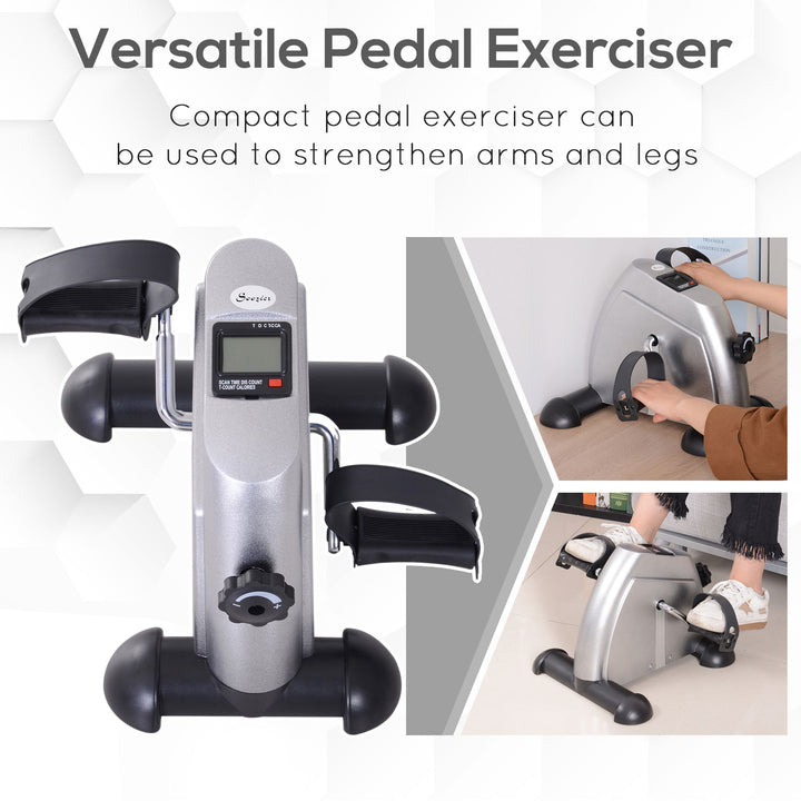 Soozier Portable Mini Pedal Exercise Bike Indoor Cycle Fitness Arm Leg w/ LCD Display, Silver