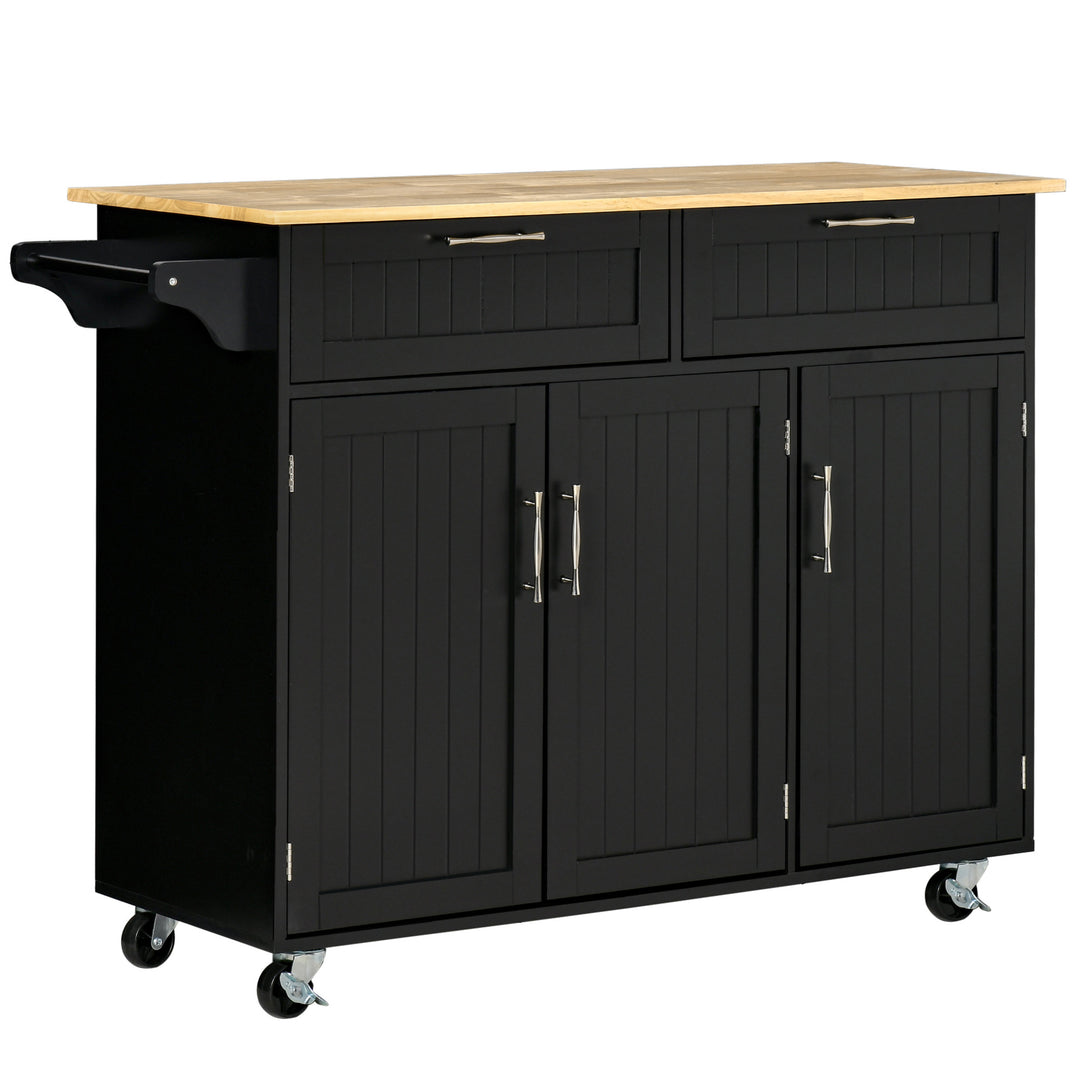HOMCOM Modern Kitchen Island, Utility Kitchen Serving Cart with 2 Storage Drawers & Cabinets for Dining Room, Black