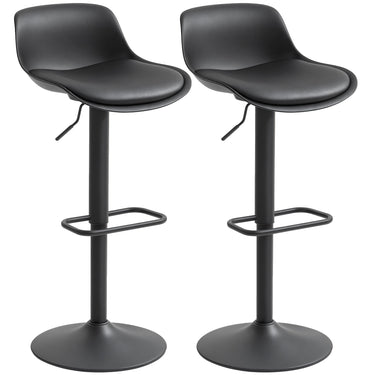 HOMCOM Counter Height Bar Stools Set of 2, Streamlined Bar Chairs with Adjustable Height and Swivel PU Leather Seat, Black