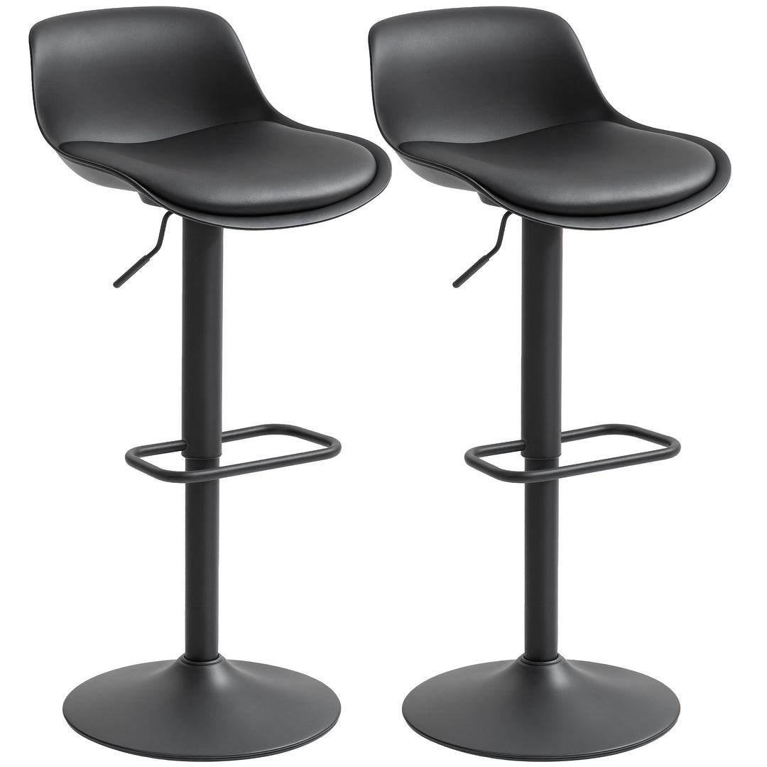 HOMCOM Counter Height Bar Stools Set of 2, Streamlined Bar Chairs with Adjustable Height and Swivel PU Leather Seat, Black