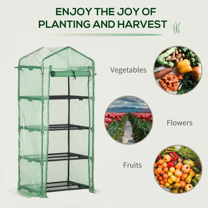 Outsunny Portable Greenhouse, Outdoor Hot House Plant Flower Greenhouse with 4 Tier Shelves, Steel Frame, PE Cover, Dark Green
