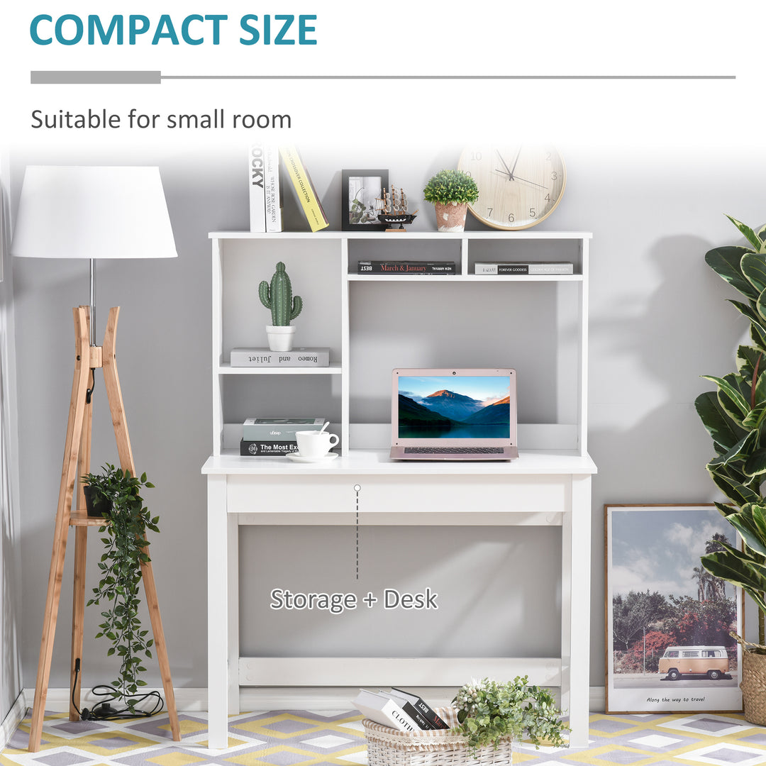 HOMCOM Computer Desk with Hutch, Home Office Table with Storage Shelves and Open Compartments for Writing, Work, Brown