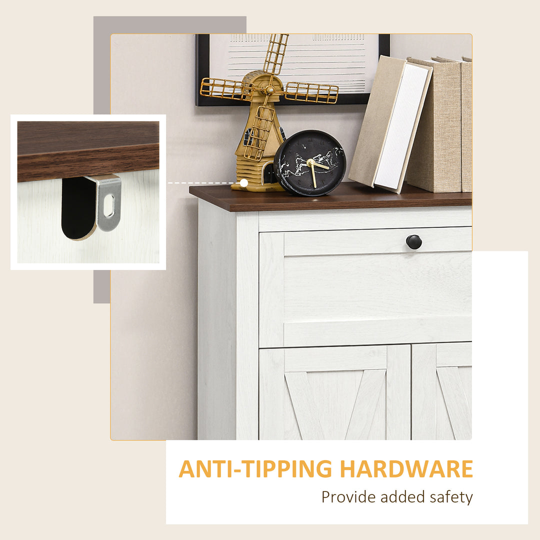 HOMCOM Farmhouse Sideboard Storage Cabinet with Doors and Drawer for Kitchen, Living room, 23.6" x 11.8" x 34.4", White