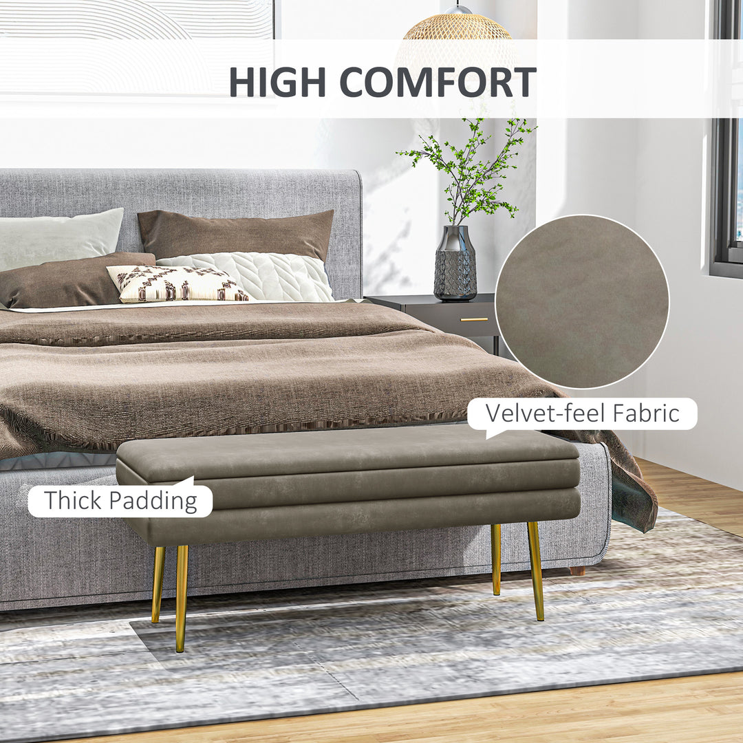 HOMCOM 39" Storage Ottoman, Velvet End of Bed Bench with Steel Legs, Foot Stool with Storage for Bedroom, Living Room, Pink