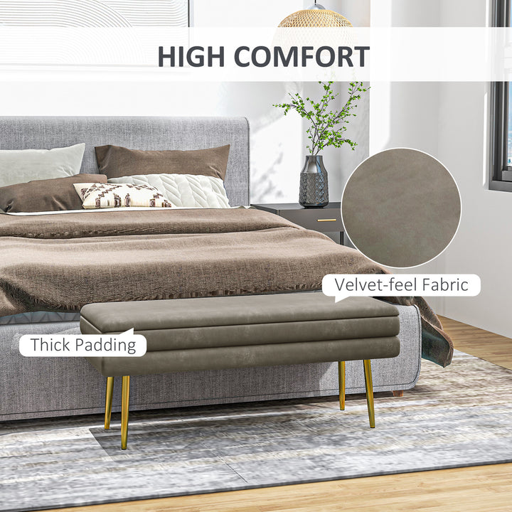 HOMCOM 39" Storage Ottoman, Velvet End of Bed Bench with Steel Legs, Foot Stool with Storage for Bedroom, Living Room, Pink