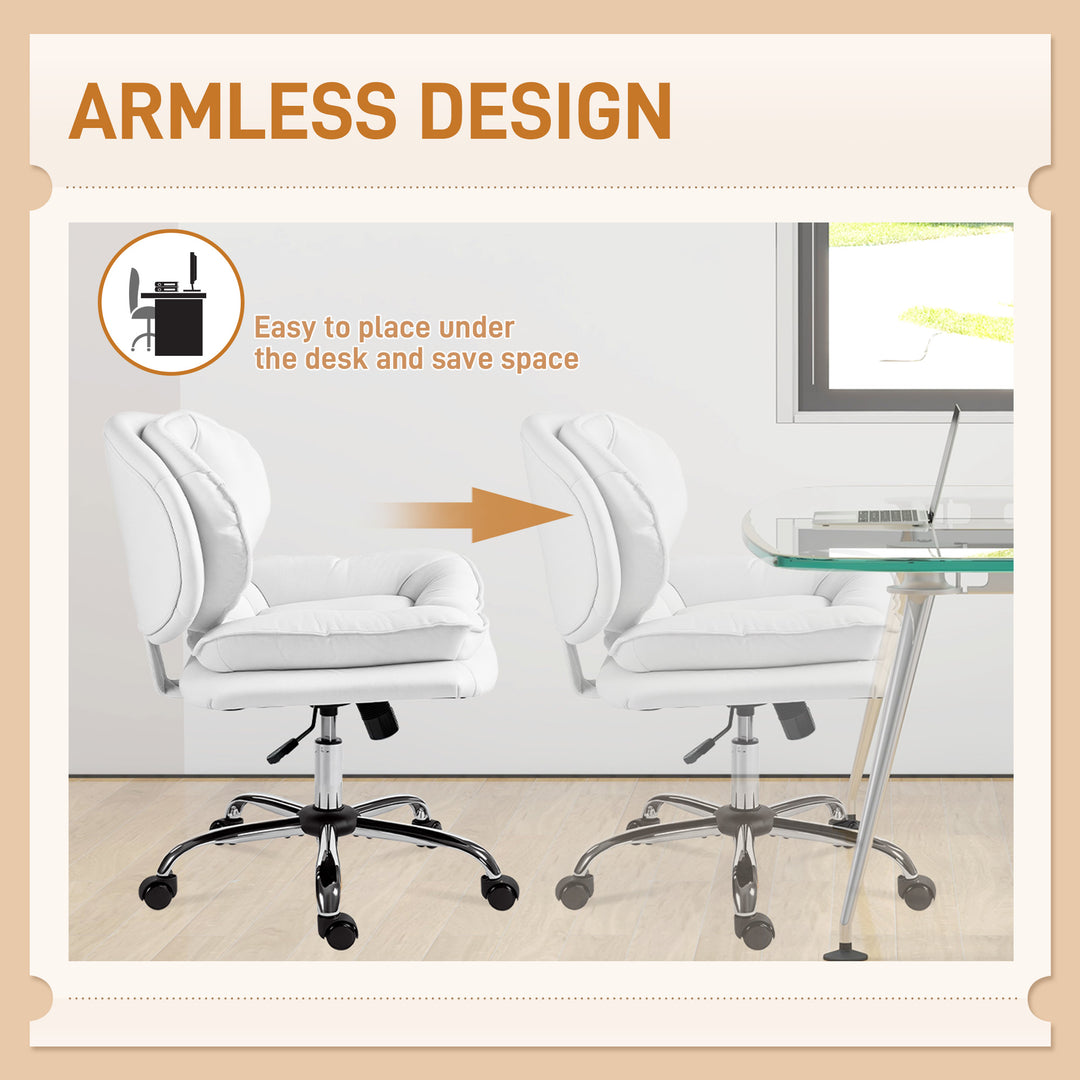 HOMCOM Criss Cross Chair, Swivel Wide Office Chair with Leathaire Upholstery, Tilting, No Arm, White