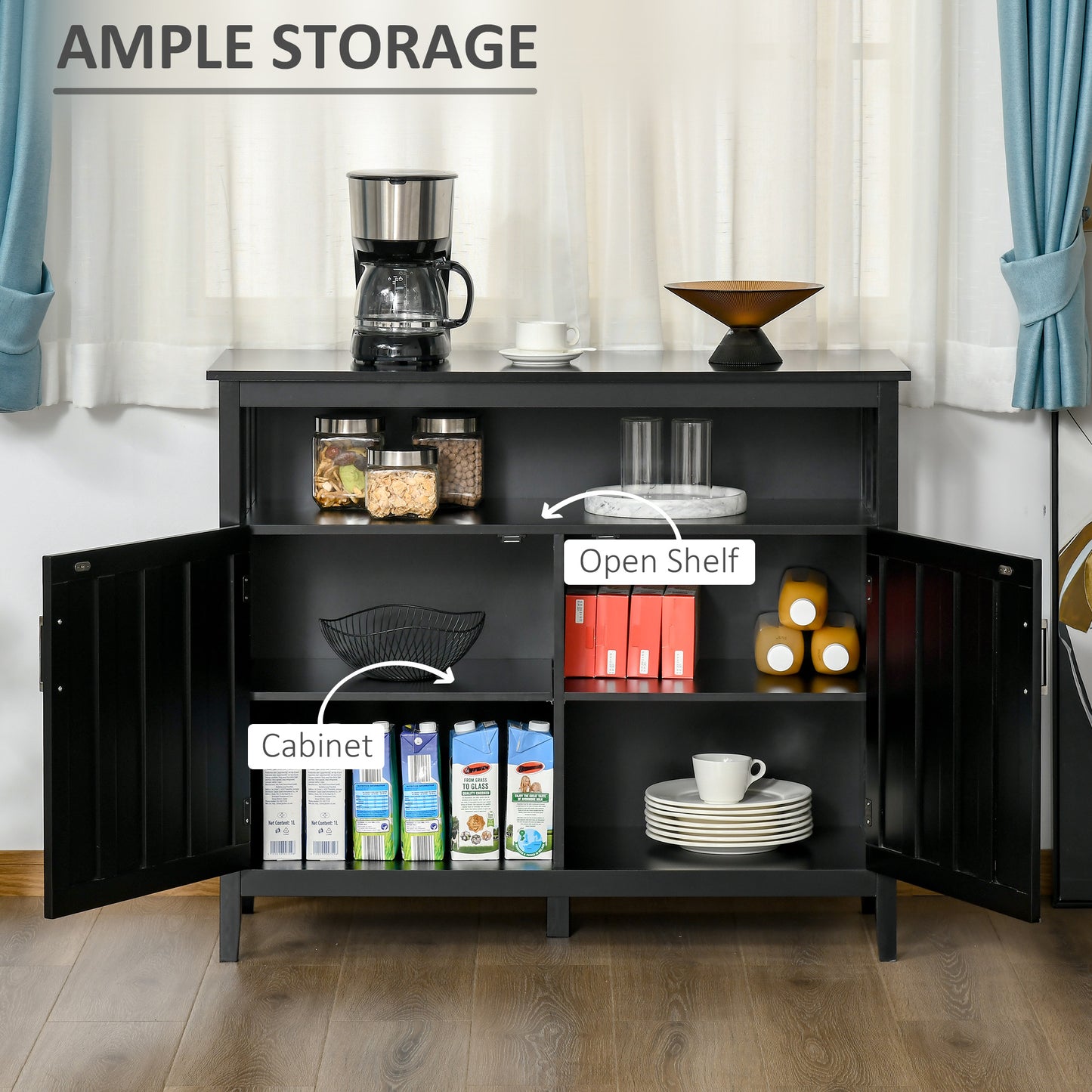 HOMCOM Sideboard Buffet Server Storage Cabinet Console Table with 2 Doors and Adjustable Shelves for Kitchen & Dining Room, White