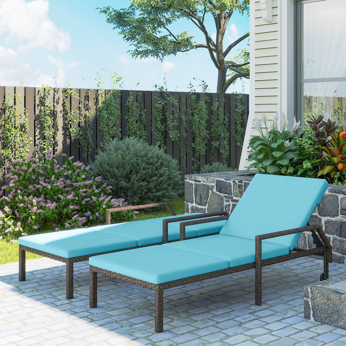 Outsunny Wicker Chaise Lounger with 5-Level Adjustable Backrest, Light Grey
