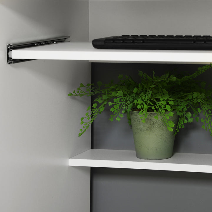 HOMCOM 57" Computer Desk with Drawers, Home Office Desk with Keyboard Tray, Open Shelves and Lockable Drawer, Writing Workstation for Study, Black