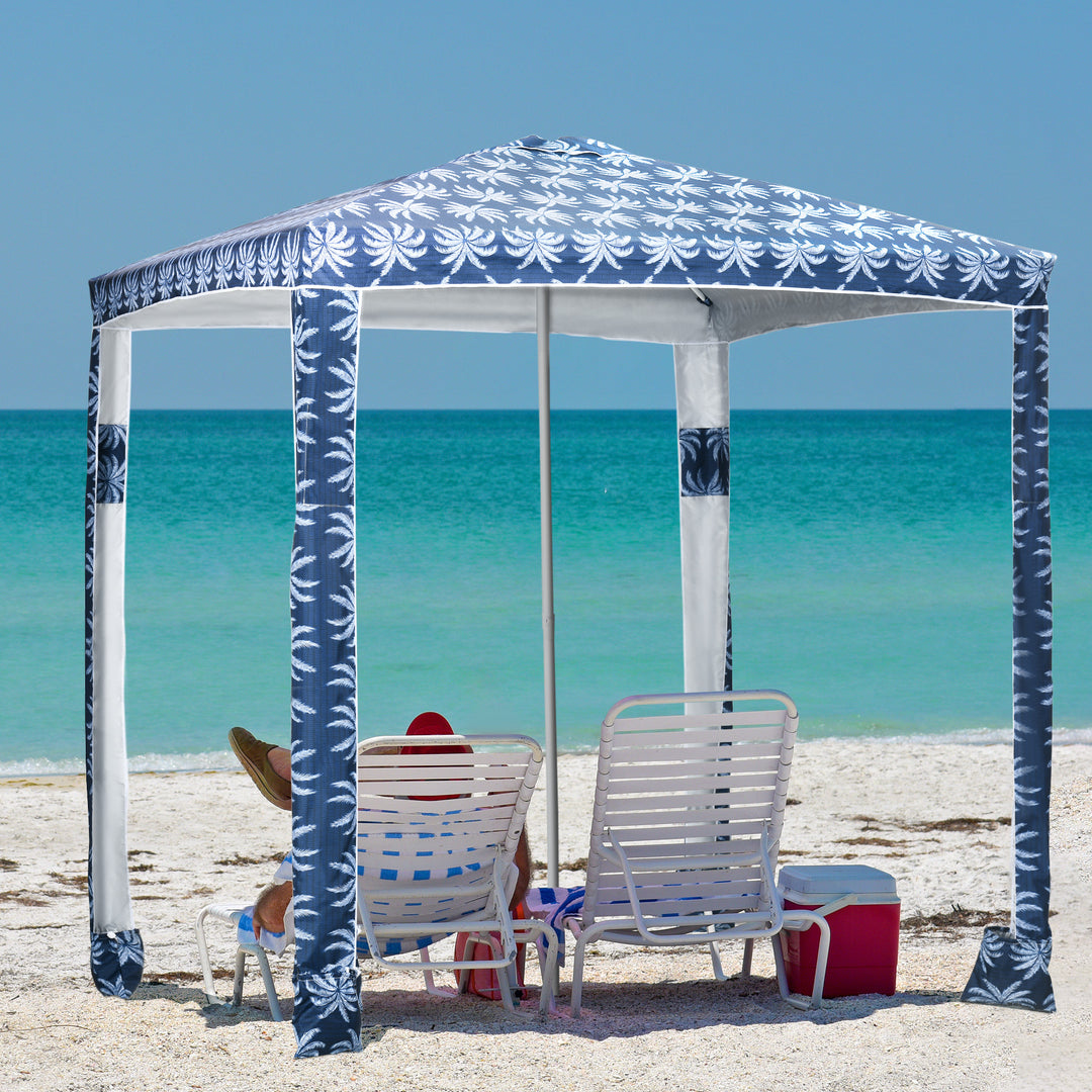 Outsunny Beach Umbrella, 6.5' Easy-Assembly Sun-Shade Shelter with Sandbags and Carry Bag, Cool UV50+, Dark Blue
