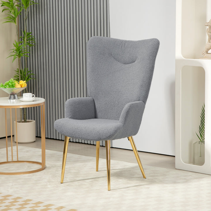 HOMCOM Modern Accent Armchair, Sherpa Boucle Lounge Chair with Metal Legs for Living Room, Bedroom, Grey