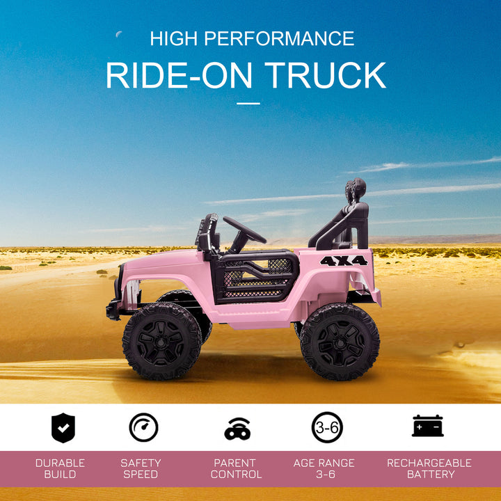 Aosom 12V Electric Truck Off Road Electric Pickup with Remote Control, Adjustable Speed, Ride on Car for Kids, Pink