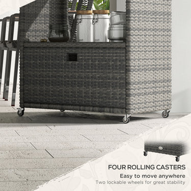 Outsunny Patio PE Wicker Garden Serving Cart with 2-Tier Shelf, Outdoor Wheeled Rattan Food Cart with Drawer, Handles, for Poolside, Garden, Mixed Grey