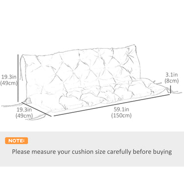 Outsunny Porch Swing Cushion Garden Bench Cushion with Backrest, Non-Slip 3-Seater Soft Pad, Swing Chair Mat Replacement for Indoor and Outdoor, 59.1" x 38.6", Khaki