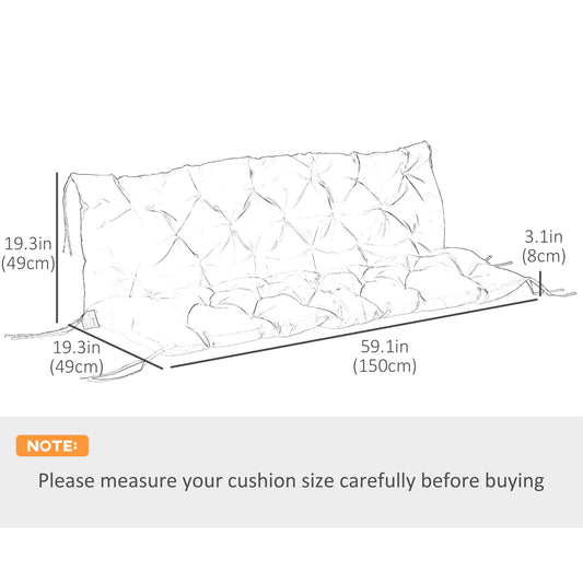 Outsunny Porch Swing Cushion Garden Bench Cushion with Backrest, Non-Slip 3-Seater Thick Pad, Swing Chair Mat Replacement for Indoor and Outdoor, 59.1" x 38.6", Khaki