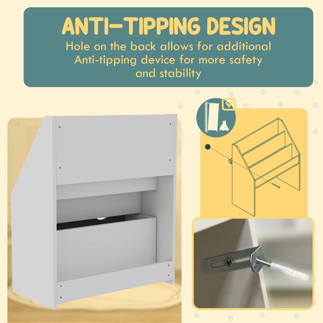 Qaba Kids Bookshelf with 3 Tier Display Shelves, Drawer for Nursery, White