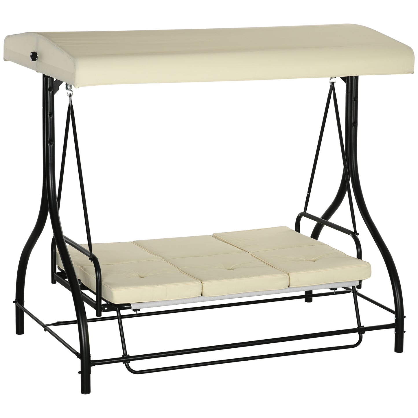 Outsunny Convertible Patio Swing Bed with Canopy and Cushions, 3 Seater Porch Swing for Outdoor, Backyard, Garden, Cream White