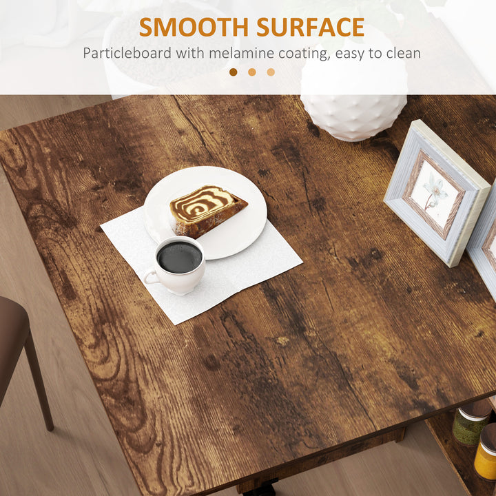 HOMCOM Extendable Dining Table, Collapsible Folding Table w/ 2-tier Shelves and Rolling Casters, Nature Wood