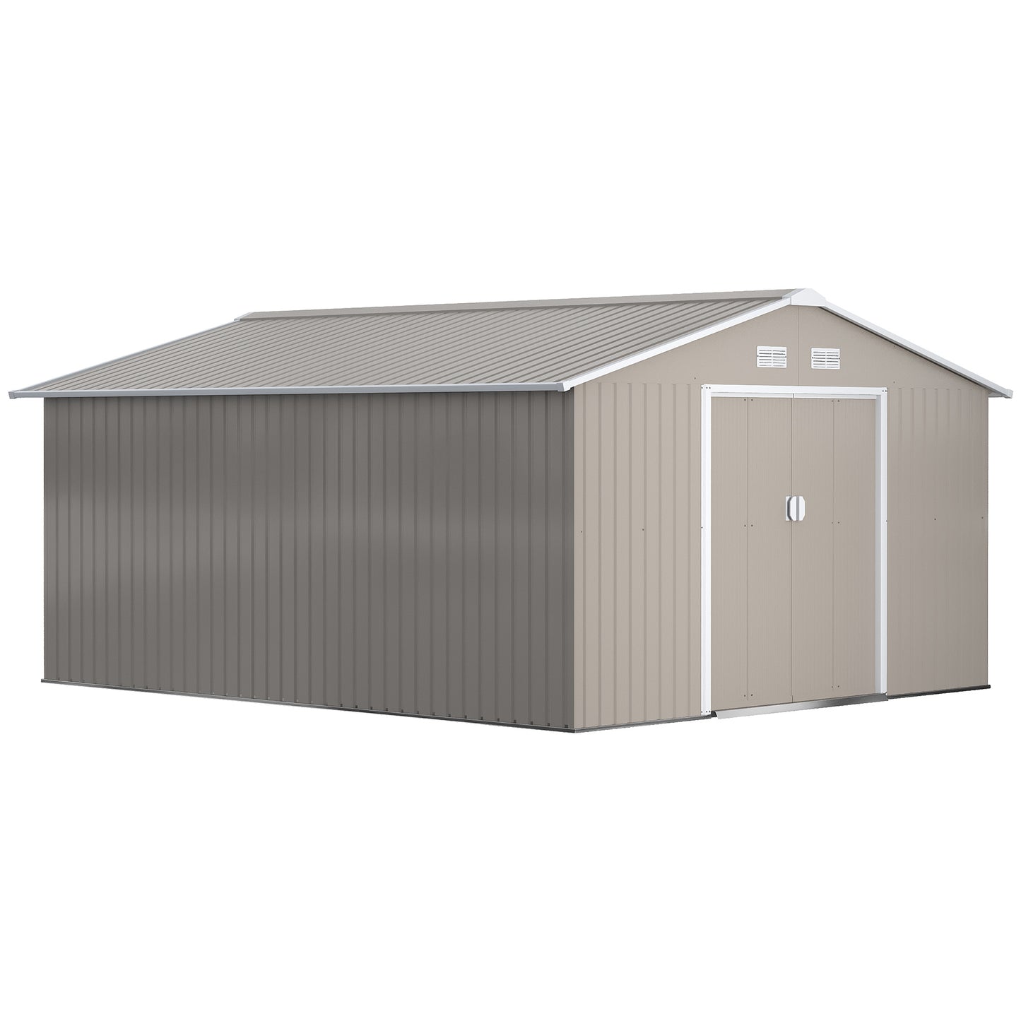 Outsunny 11' x 13'Garden Storage Shed w/ Foundation Kit Metal Tool Storage House w/ Double Doors Yellow