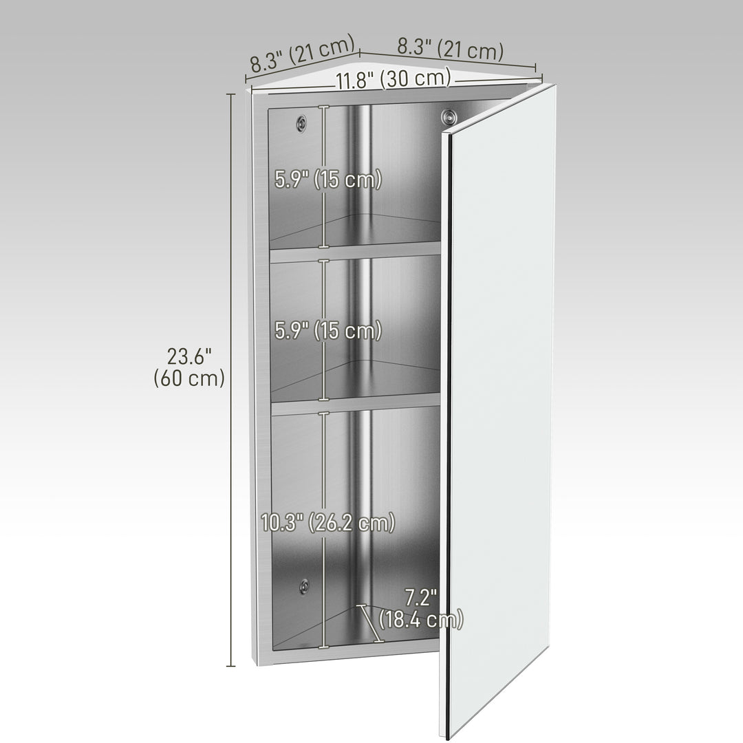 HOMCOM Wall mounted Bathroom Corner Mirror Storage Cabinet Stainless Steel with Single Door
