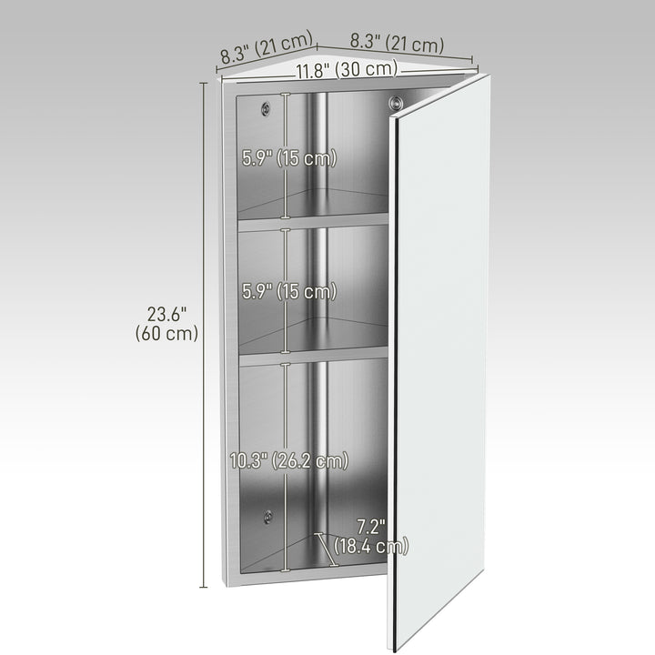 HOMCOM Wall mounted Bathroom Corner Mirror Storage Cabinet Stainless Steel with Single Door