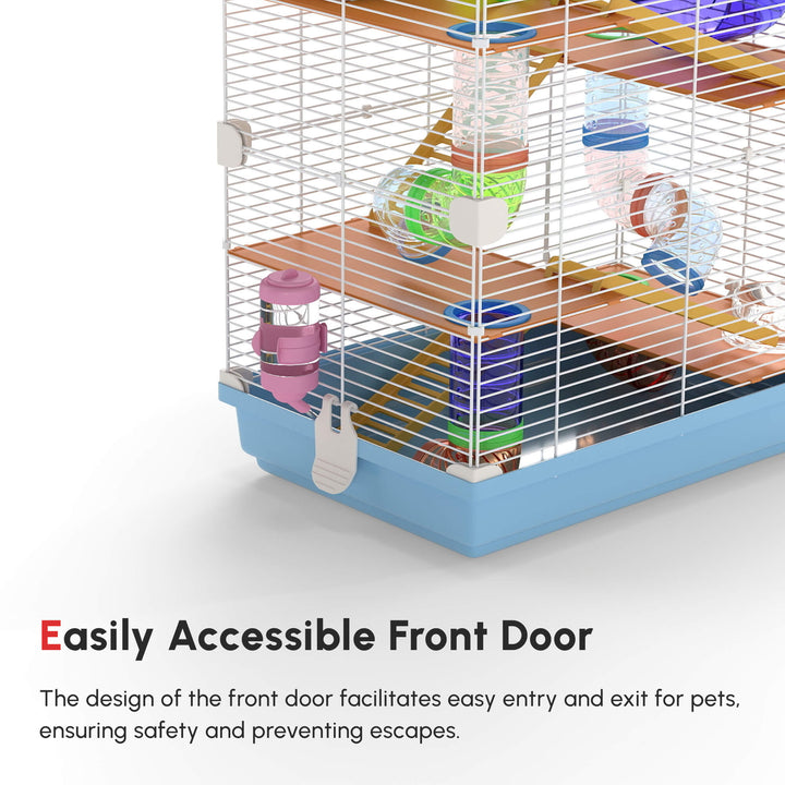 PawHut 5 Tiers Hamster Cage Portable with Exercise Wheels Play Tube Water Bottle Dishes House Ladder for Gerbils, Green