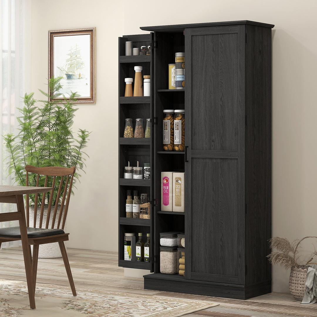 HOMCOM 70" Tall Kitchen Pantry Cabinet with Door Shelves and Adjustable Shelves, Black Wood Grain