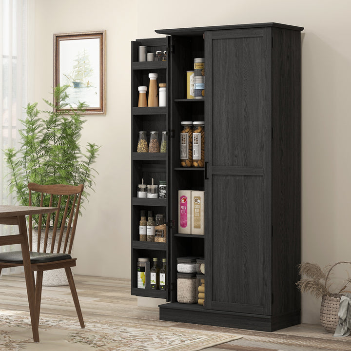 HOMCOM 70" Tall Kitchen Pantry Cabinet with Door Shelves and Adjustable Shelves, Black Wood Grain