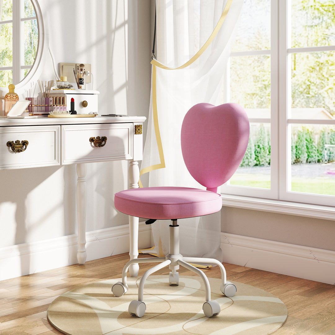 HOMCOM Heart Love Shaped Back Design Office Chair with Adjustable Height, Pink