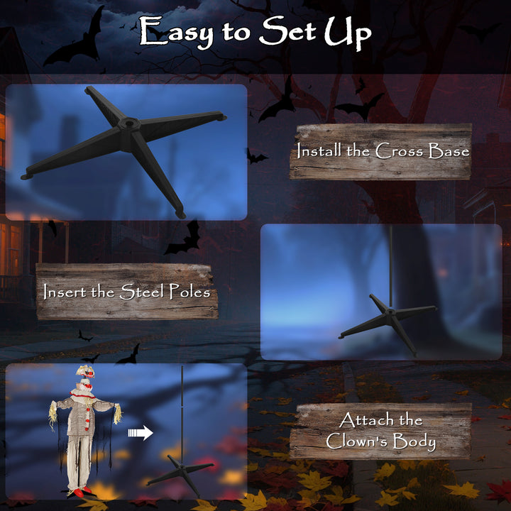 Outsunny 68" Life Size Halloween Animated Pumpkin Clown with Glowing LED Eyes, Battery Operated, Indoor Party Props