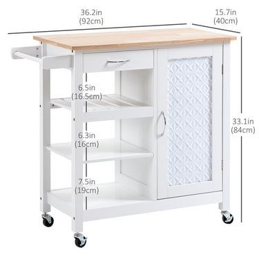 HOMCOM Kitchen Cart on Wheels with Embossed Door Panel, Utility Kitchen Island with Storage Drawer, White