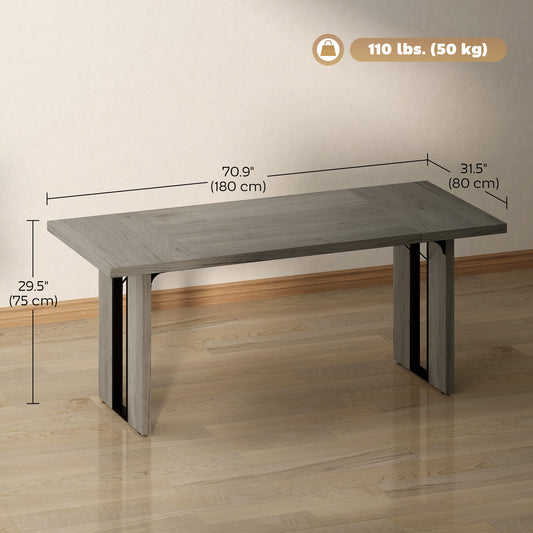 HOMCOM Industrial Kitchen Table for 8, 71" Rectangular Dining Table with Thick Tabletop for Dining Room, Grey Wood Finish