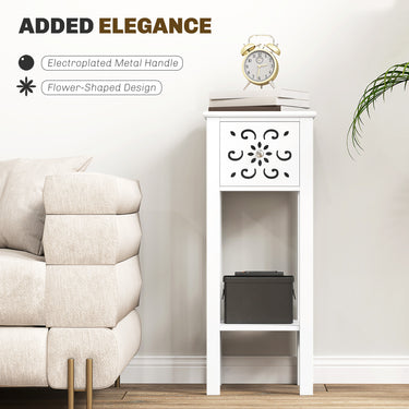 HOMCOM Nightstand Set of 2 with Drawer and Open Storage Shelf White