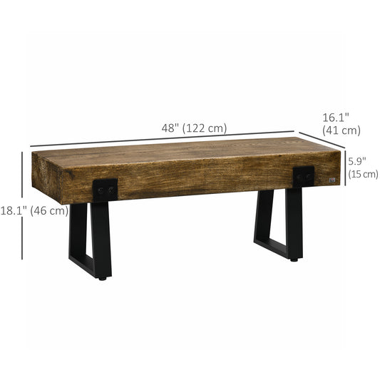 HOMCOM Outdoor Bench, Garden Bench with Metal Legs, Rustic Wood Effect Concrete, Indoor or Outdoor Use for Patio, Park, Porch and Lawn, Natural and Black