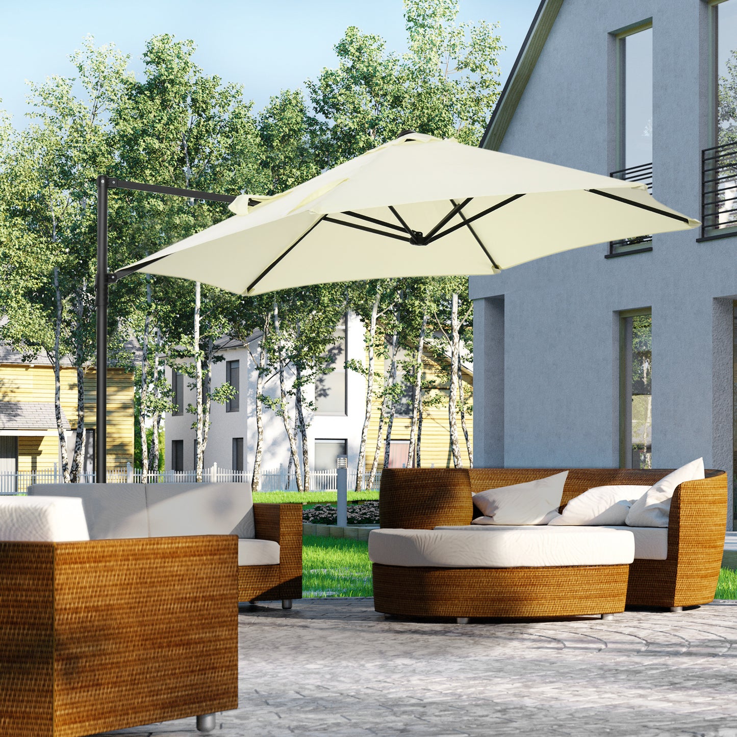 Outsunny 8.5FT Outdoor Cantilever Roma Parasol with 360Â° Rotation and Cross Base, Offset Patio Umbrella for Garden, Dark Grey