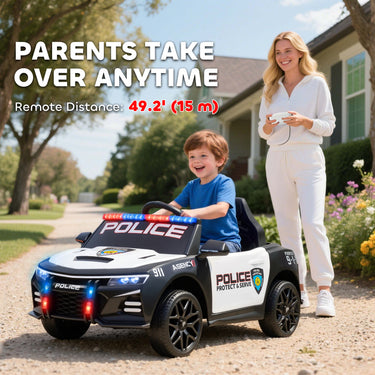 Qaba Kids Electric Ride on Police Car with Remote Control, Sirens, Flashing Lights, Music, Horn, Shock Absorbers, White