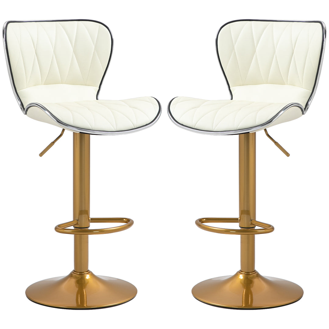 HOMCOM Counter Height Bar Stools Set of 2, Adjustable Height Bar Chairs with Swivel Seat, PU Leather Upholstery